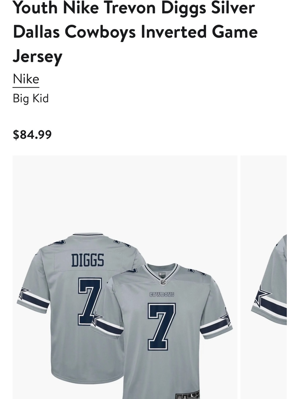 Nike Big Kid Dallas Cowboys Trevon Diggs Silver Jersey - #7